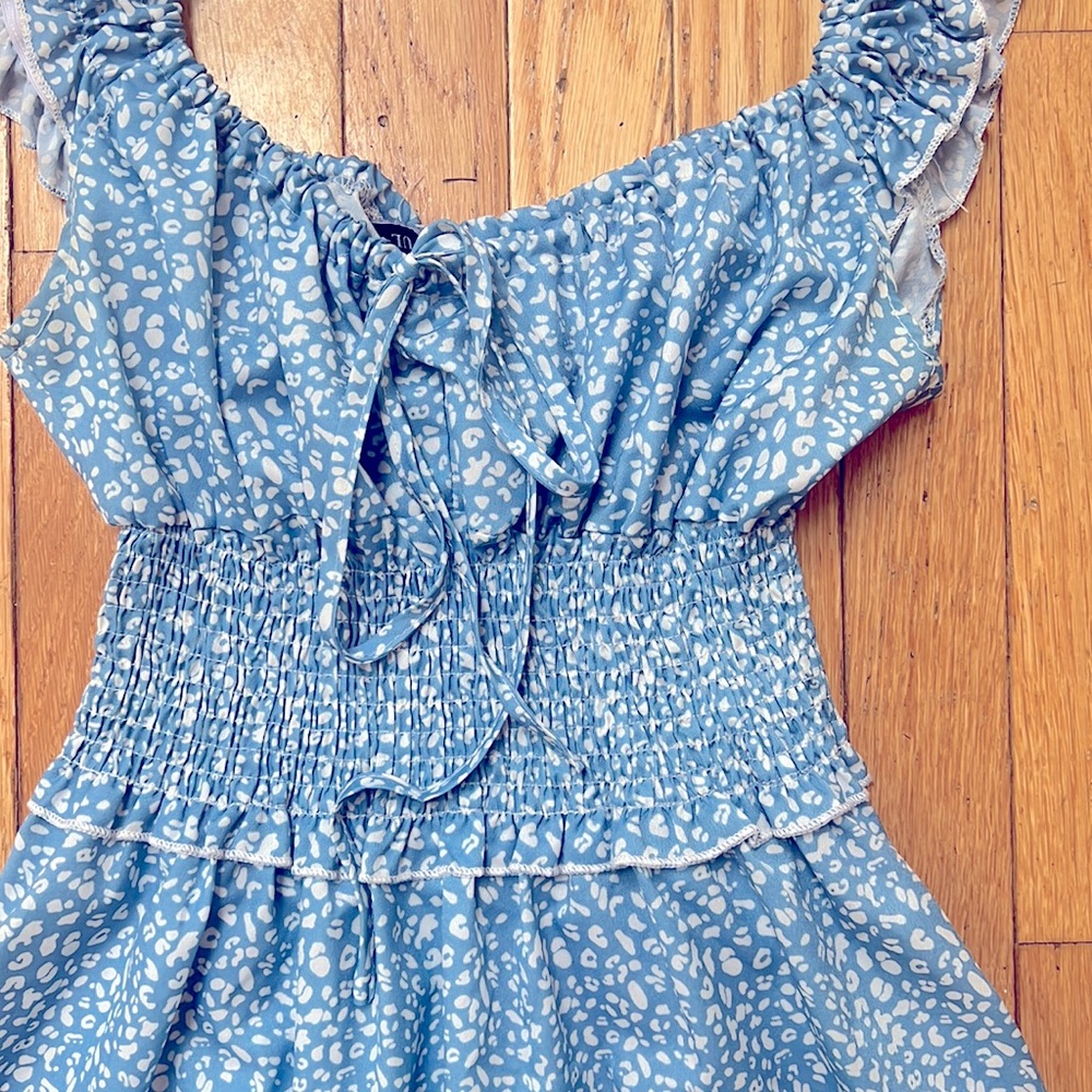 Smocked Printed Sleeveless A Line Dress - Light Blue S (Zaful) - Picture 6 of 11